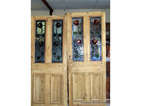 pair of period interior stained glass doors