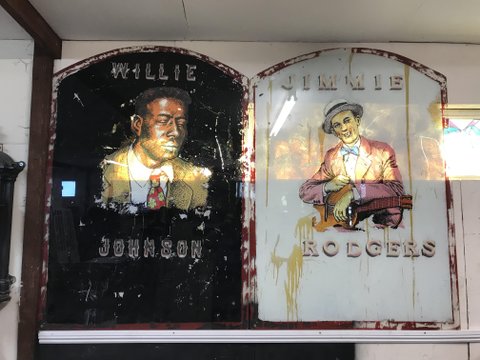 Hand painted jazz/blues artists on glass/mirrors