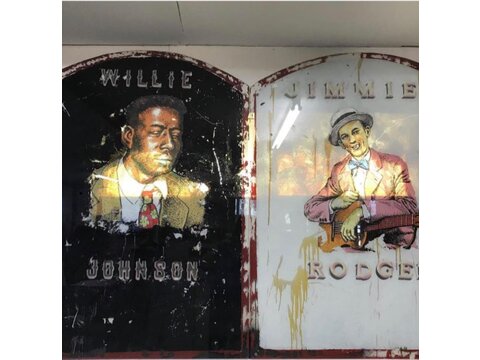 Hand painted jazz/blues artists on glass/mirrors