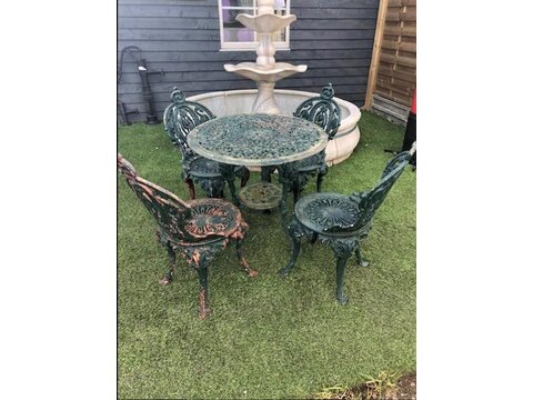 Stunning cast iron reclaimed garden table and four chairs G902