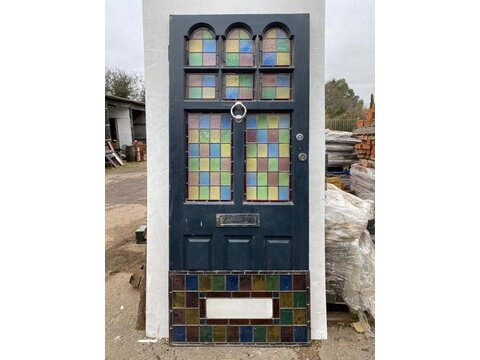 Original period Front door with beautiful stained glass and matching stained glass over door FD2113
