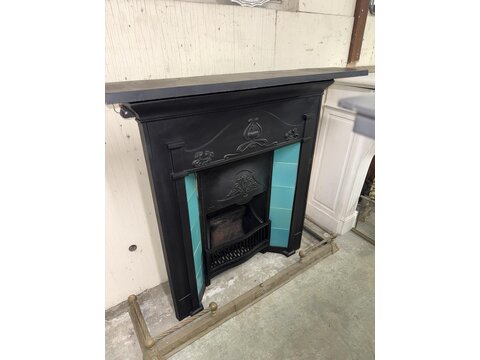 Original Cast Iron Fireplace with Turquoise Tiles FP2910